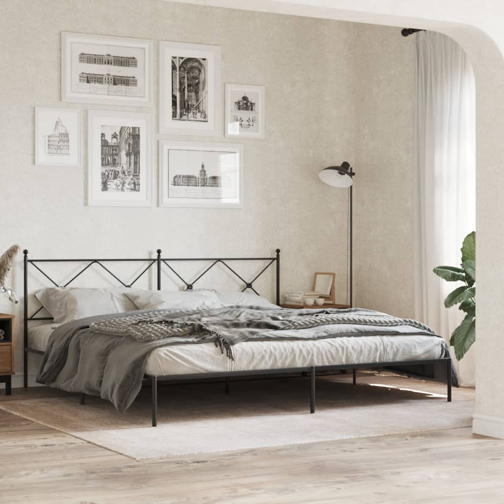 Metalni okvir za krevet s uzglavljem crni 200x200 cm