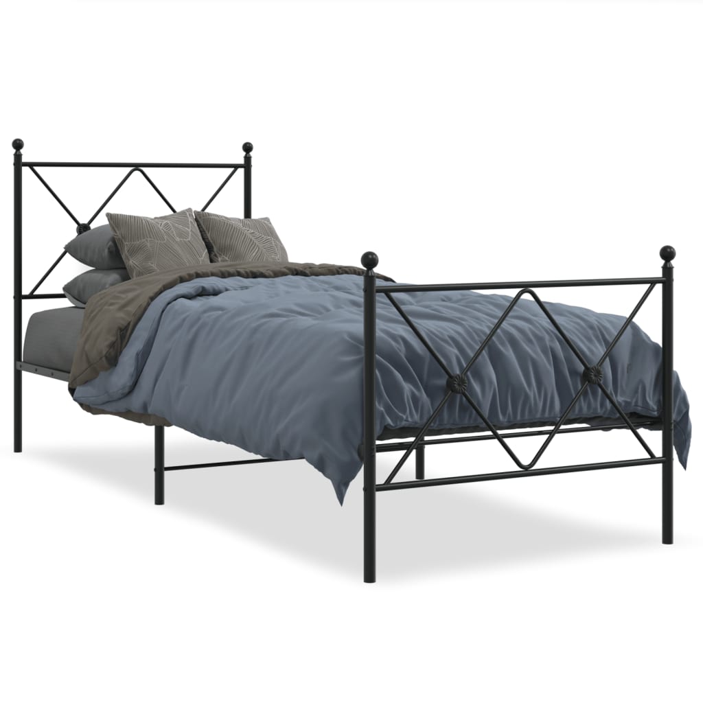 Metalni okvir kreveta uzglavlje i podnožje crni 75x190 cm