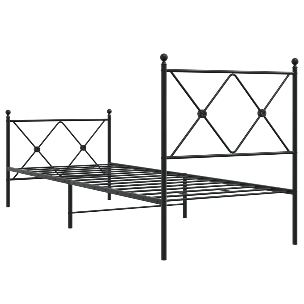 Metalni okvir kreveta uzglavlje i podnožje crni 75x190 cm