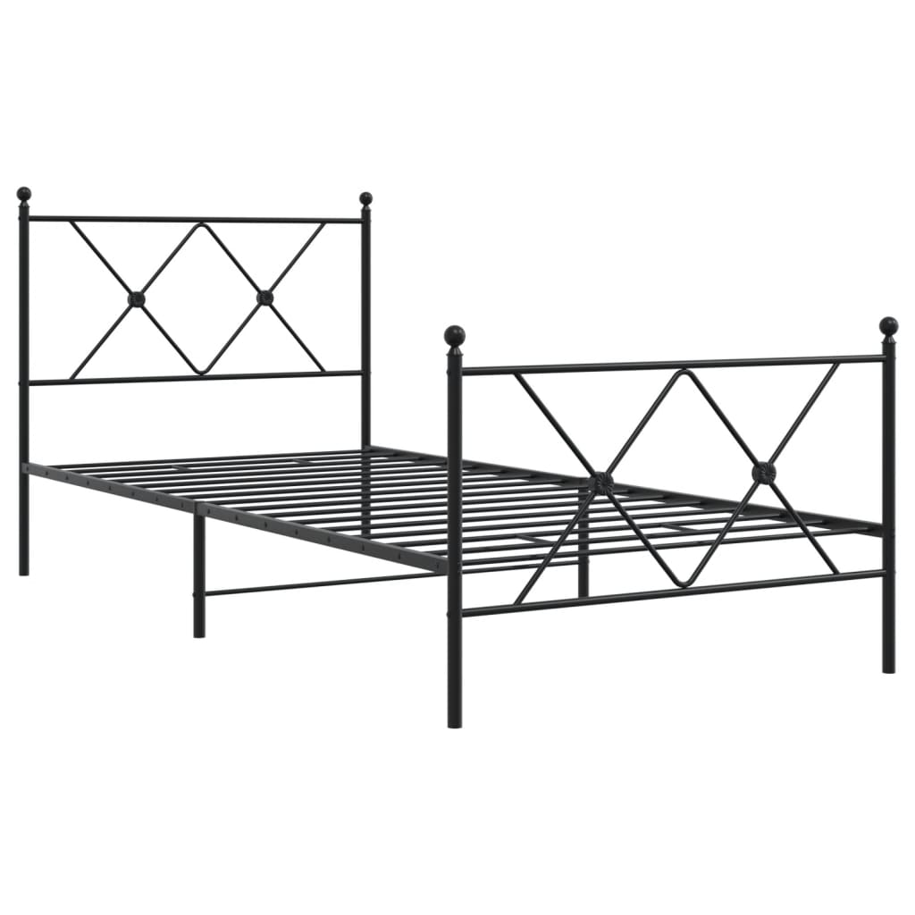 Metalni okvir kreveta uzglavlje i podnožje crni 90x190 cm