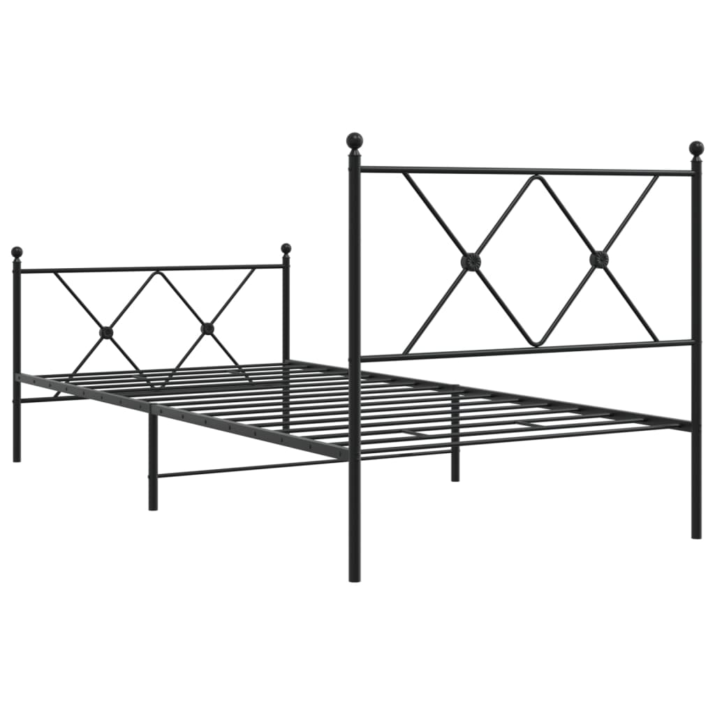 Metalni okvir kreveta uzglavlje i podnožje crni 90x190 cm