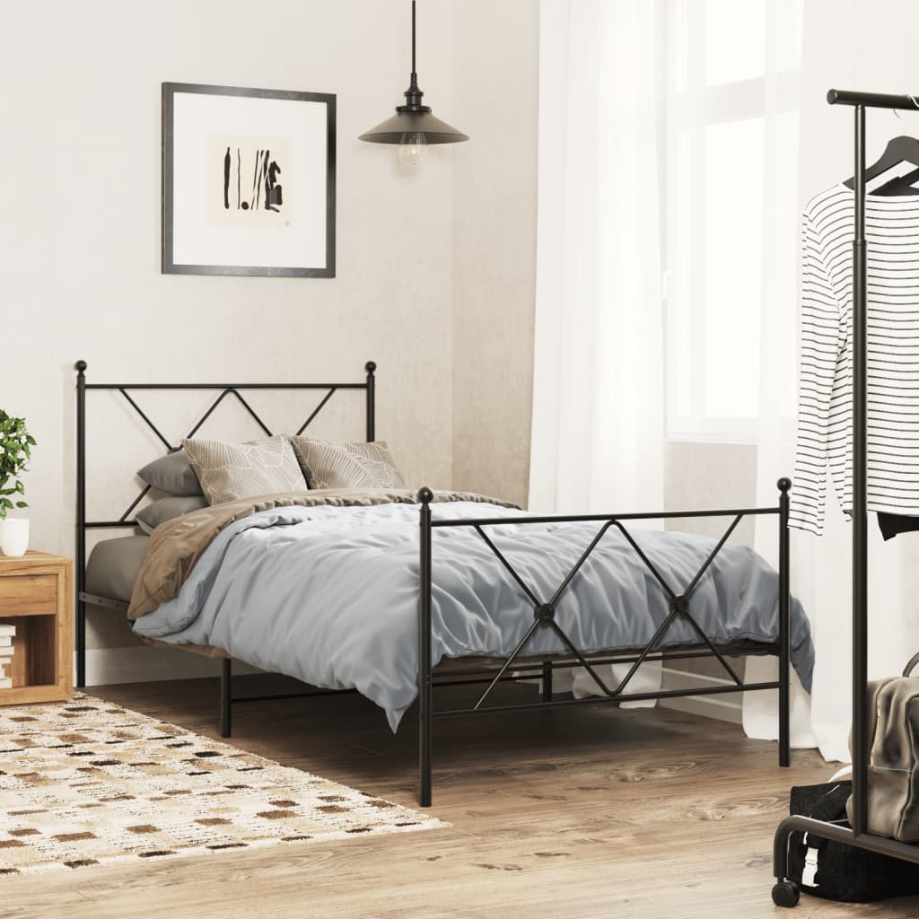 Metalni okvir kreveta uzglavlje i podnožje crni 90x190 cm