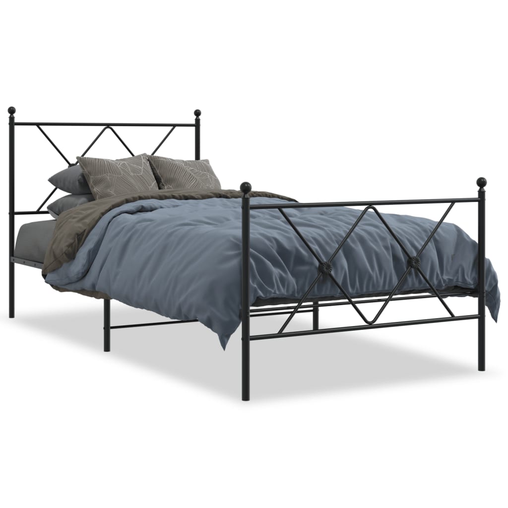 Metalni okvir kreveta uzglavlje i podnožje crni 90 x 200 cm