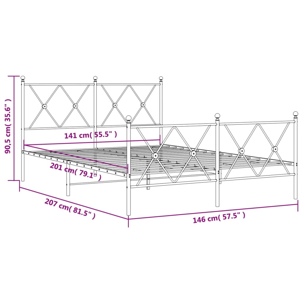 Metalni okvir kreveta uzglavlje i podnožje crni 140x200 cm