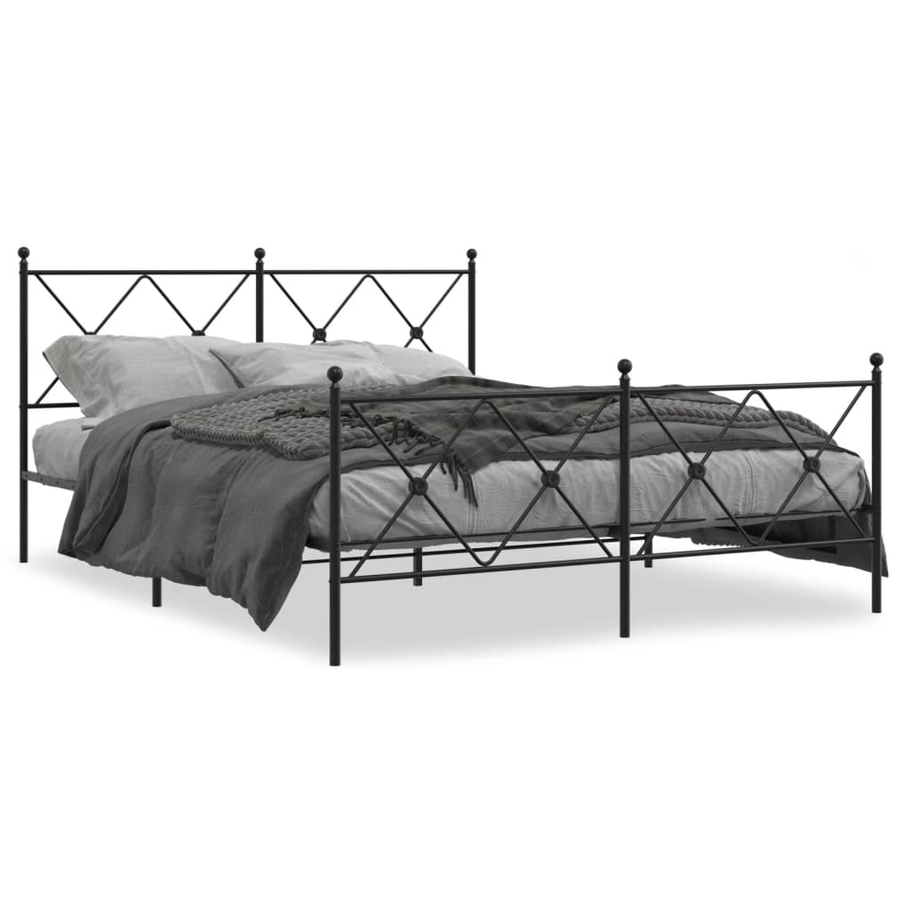 Metalni okvir kreveta uzglavlje i podnožje crni 150x200 cm