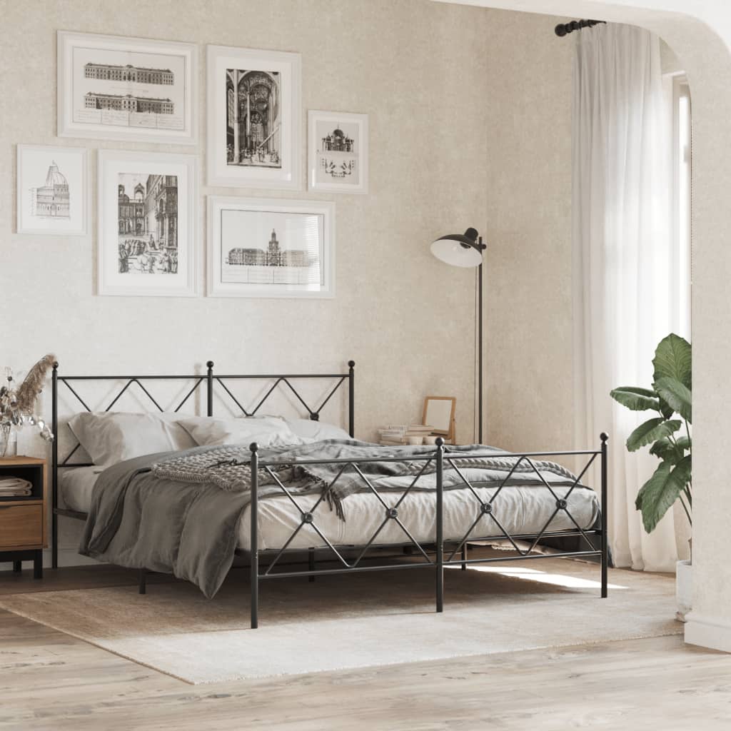 Metalni okvir kreveta uzglavlje i podnožje crni 150x200 cm