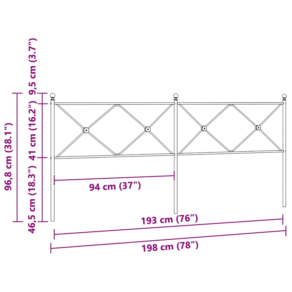 Metalno zamjensko uzglavlje crno 193 cm