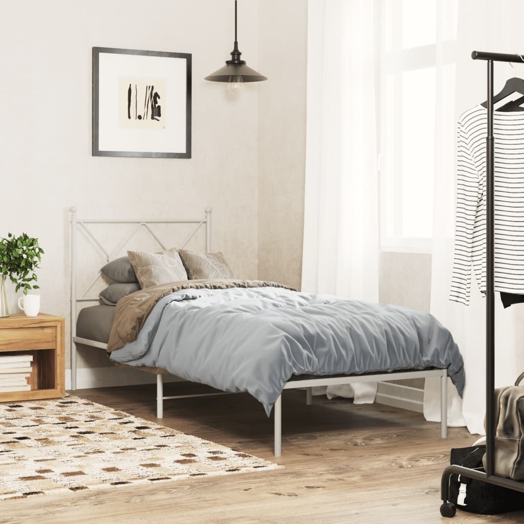 Metalni okvir za krevet s uzglavljem bijeli 80x200 cm