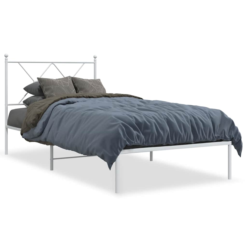 Metalni okvir za krevet s uzglavljem bijeli 90 x 190 cm