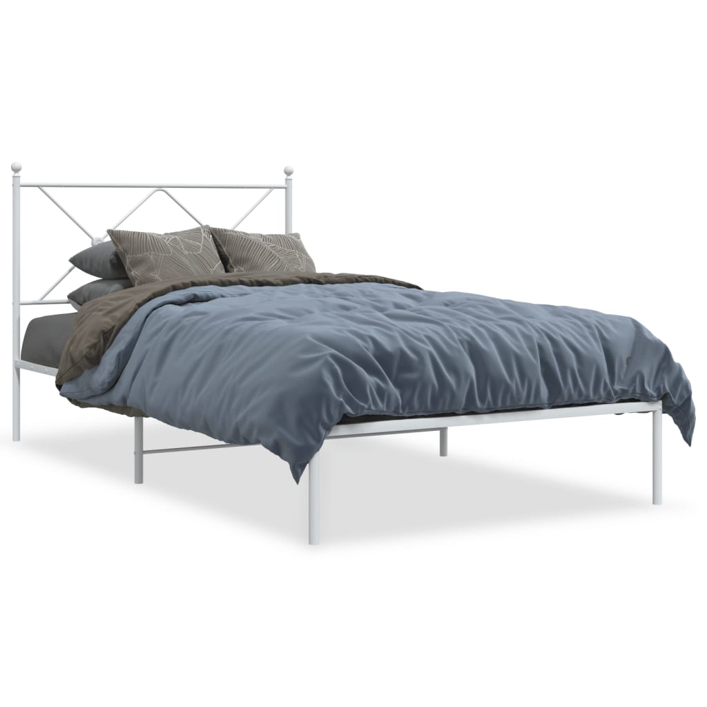 Metalni okvir za krevet s uzglavljem bijeli 107x203 cm