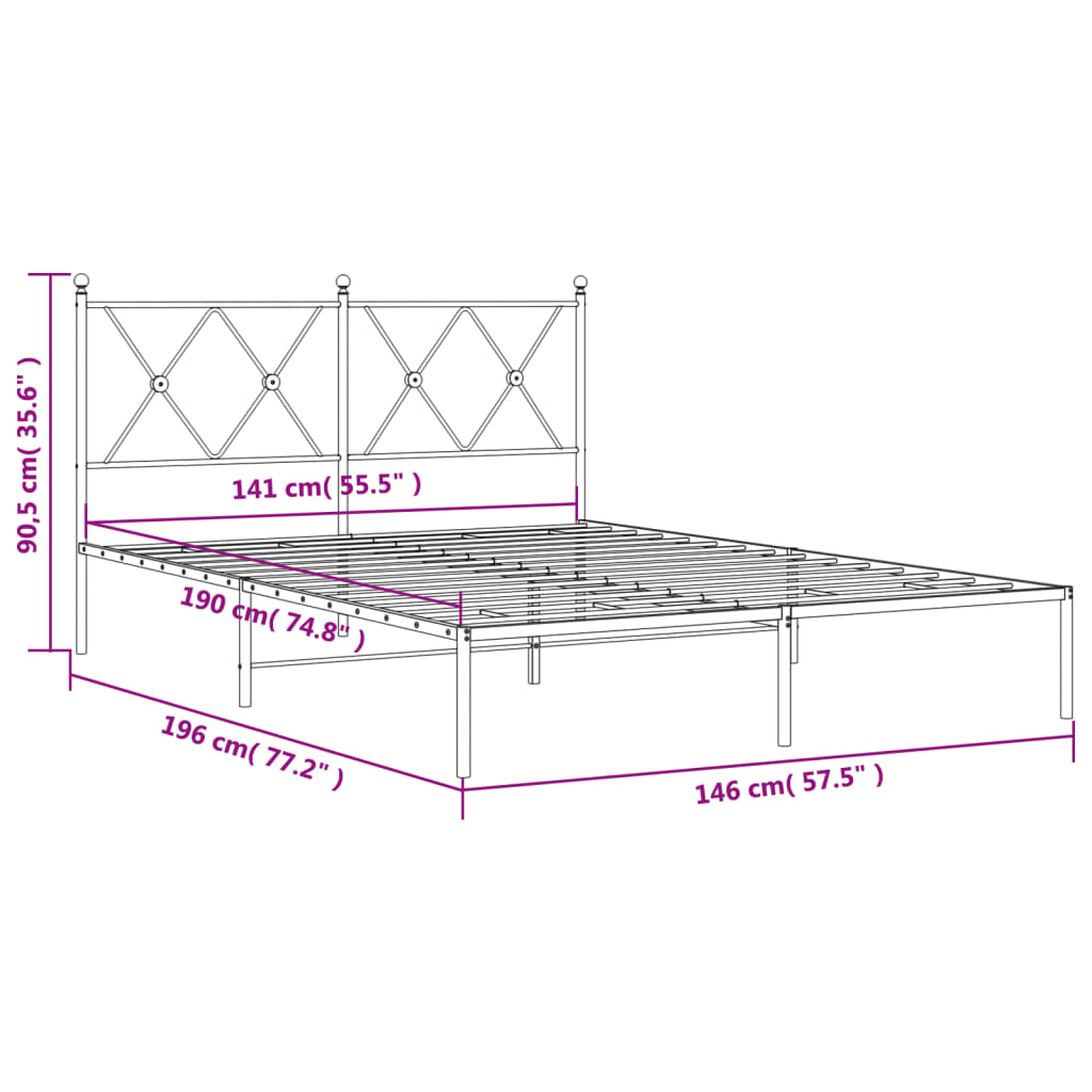 Metalni okvir za krevet s uzglavljem bijeli 140 x 190 cm