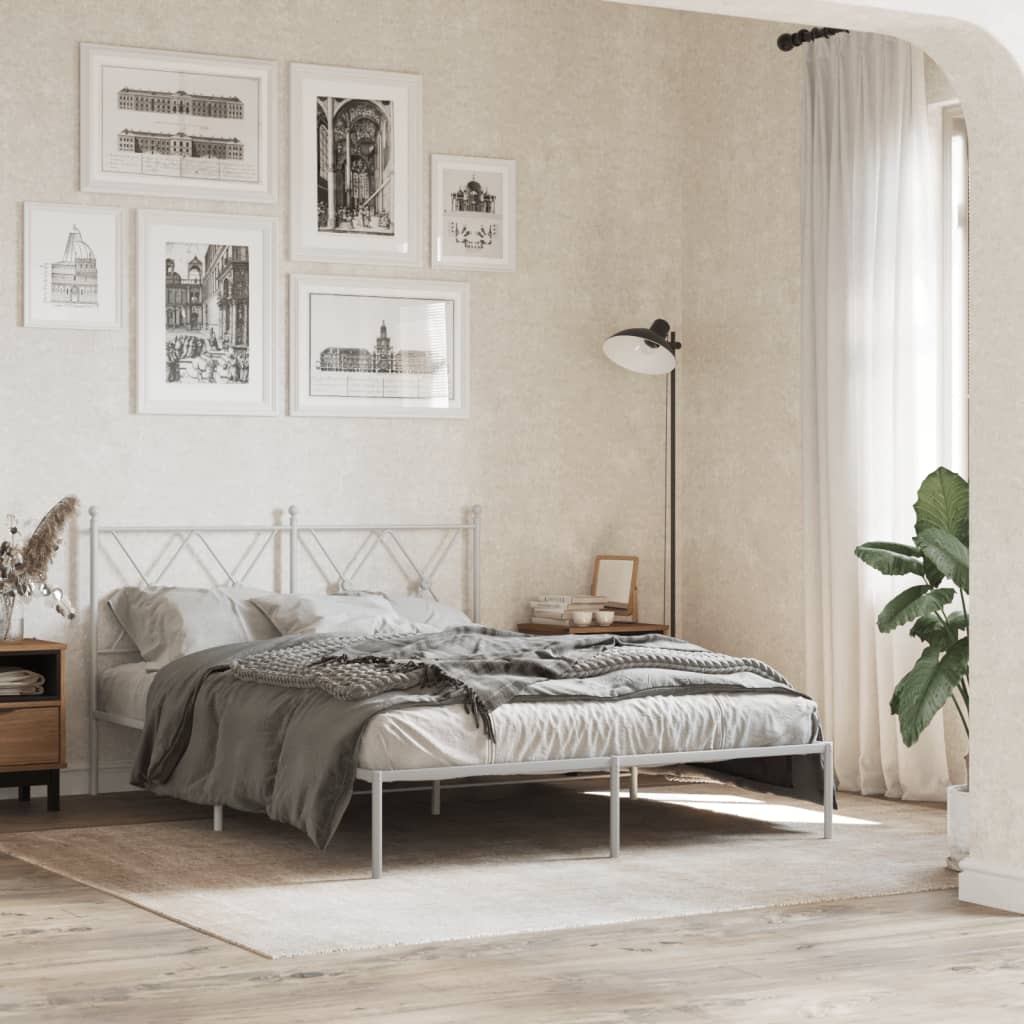 Metalni okvir za krevet s uzglavljem bijeli 140 x 190 cm