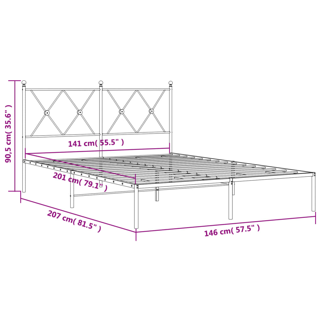 Metalni okvir za krevet s uzglavljem bijeli 140 x 200 cm