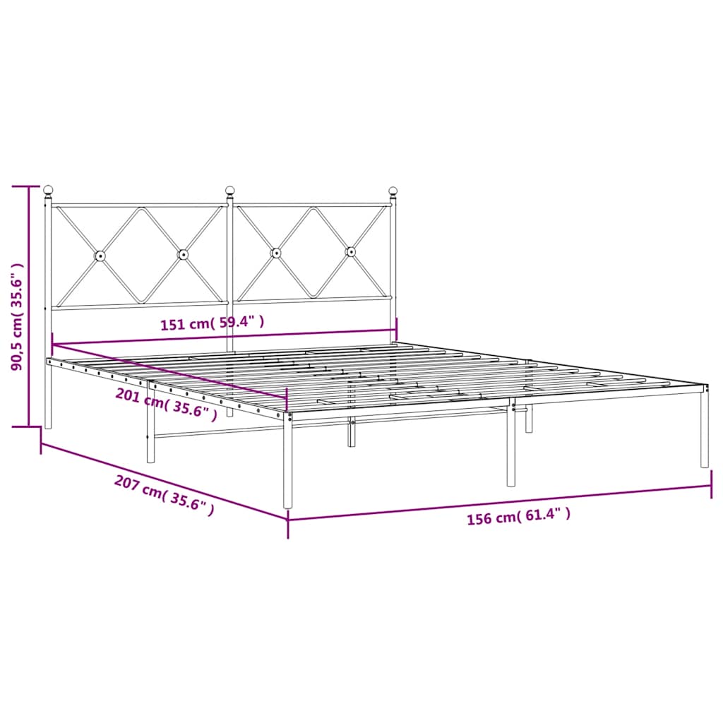 Metalni okvir za krevet s uzglavljem bijeli 150x200 cm