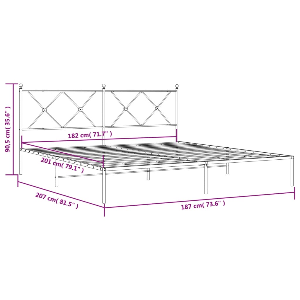 Metalni okvir za krevet s uzglavljem bijeli 180x200 cm