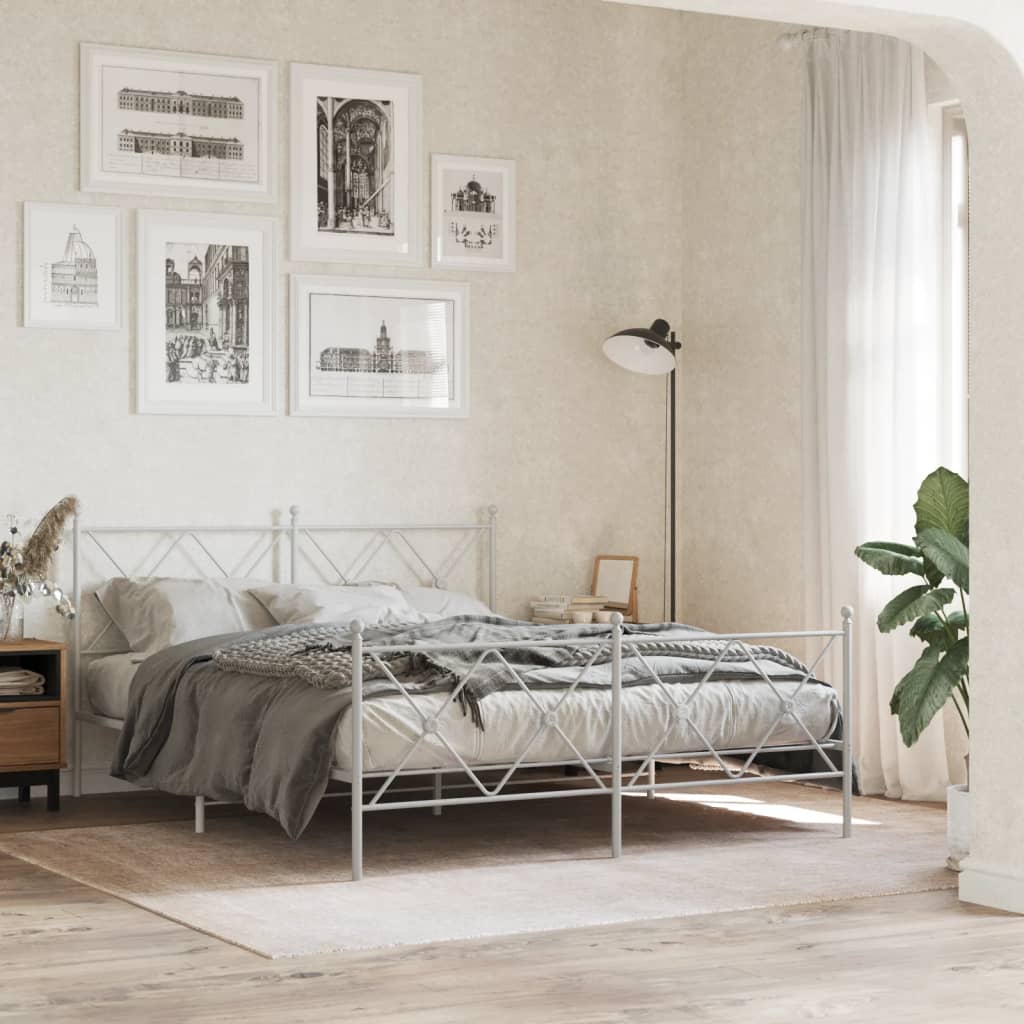 Metalni okvir kreveta uzglavlje i podnožje bijeli 150 x 200 cm