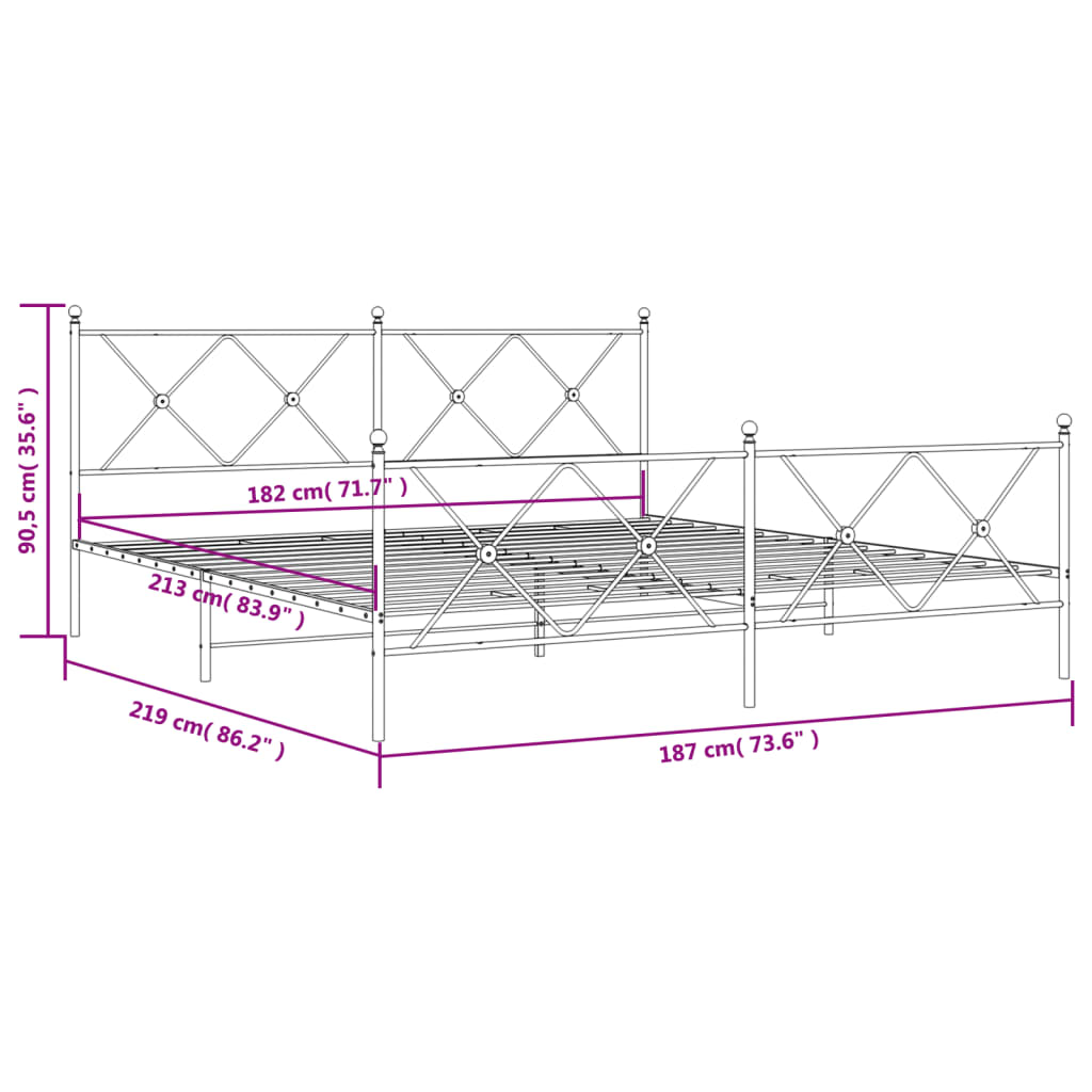 Metalni okvir kreveta uzglavlje i podnožje bijeli 183x213 cm