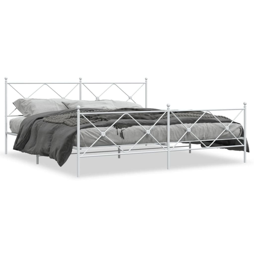 Metalni okvir kreveta uzglavlje i podnožje bijeli 200x200 cm