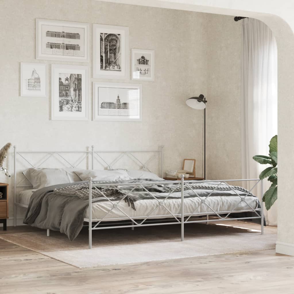 Metalni okvir kreveta uzglavlje i podnožje bijeli 200x200 cm