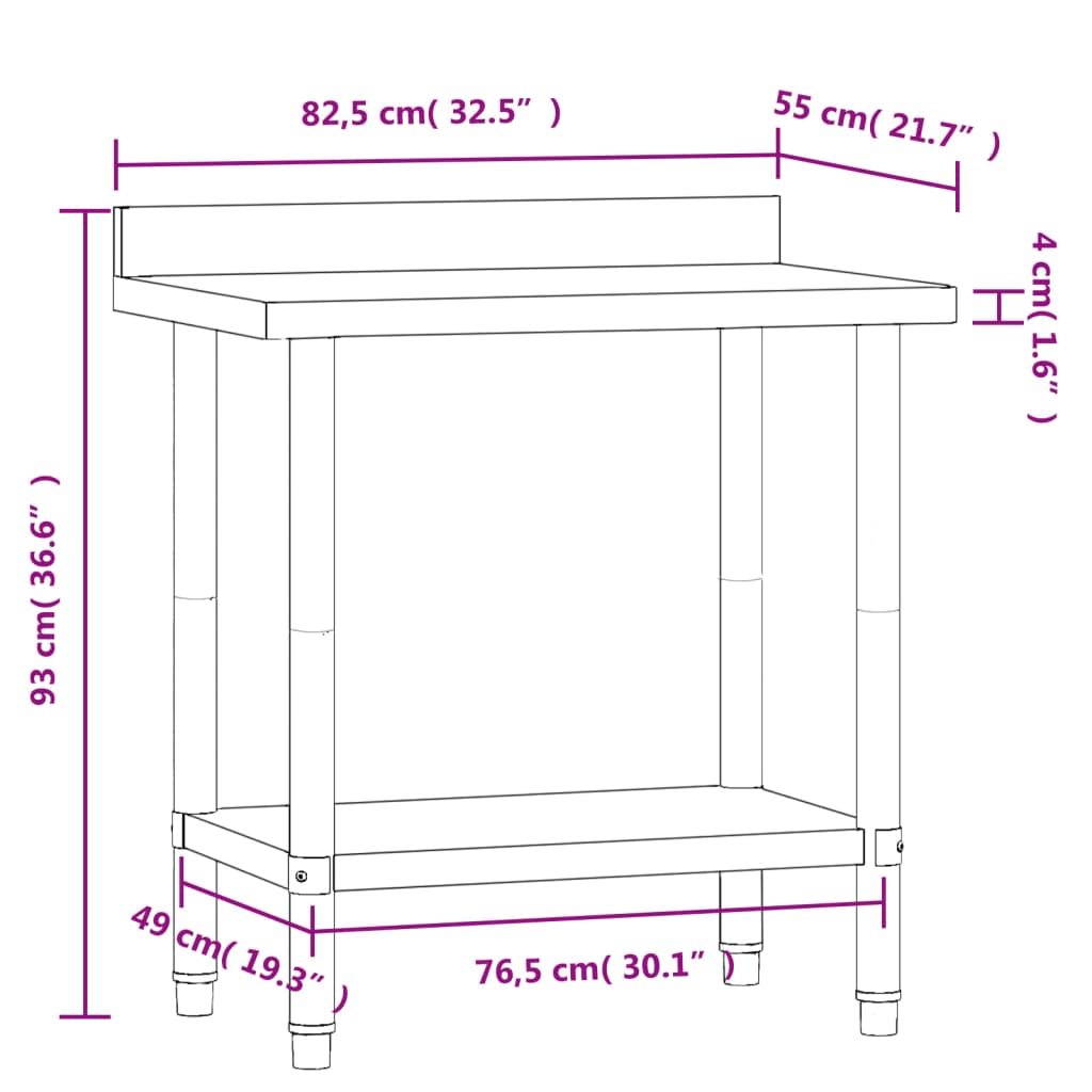 Kuhinjski radni stol 82,5 x 55 x 93 cm od nehrđajućeg čelika