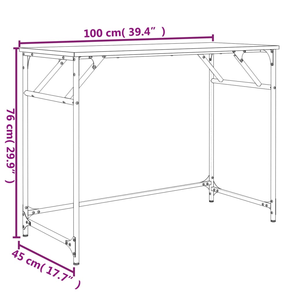 Radni stol boja hrasta 100x45x76 cm konstruirano drvo i čelik