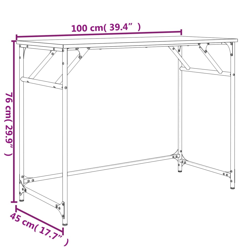 Radni stol boja hrasta 100x45x76 cm konstruirano drvo i čelik