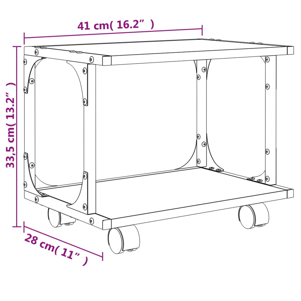 Stalak za pisač s 2 razine crni 41x28x33,5 cm konstruirano drvo