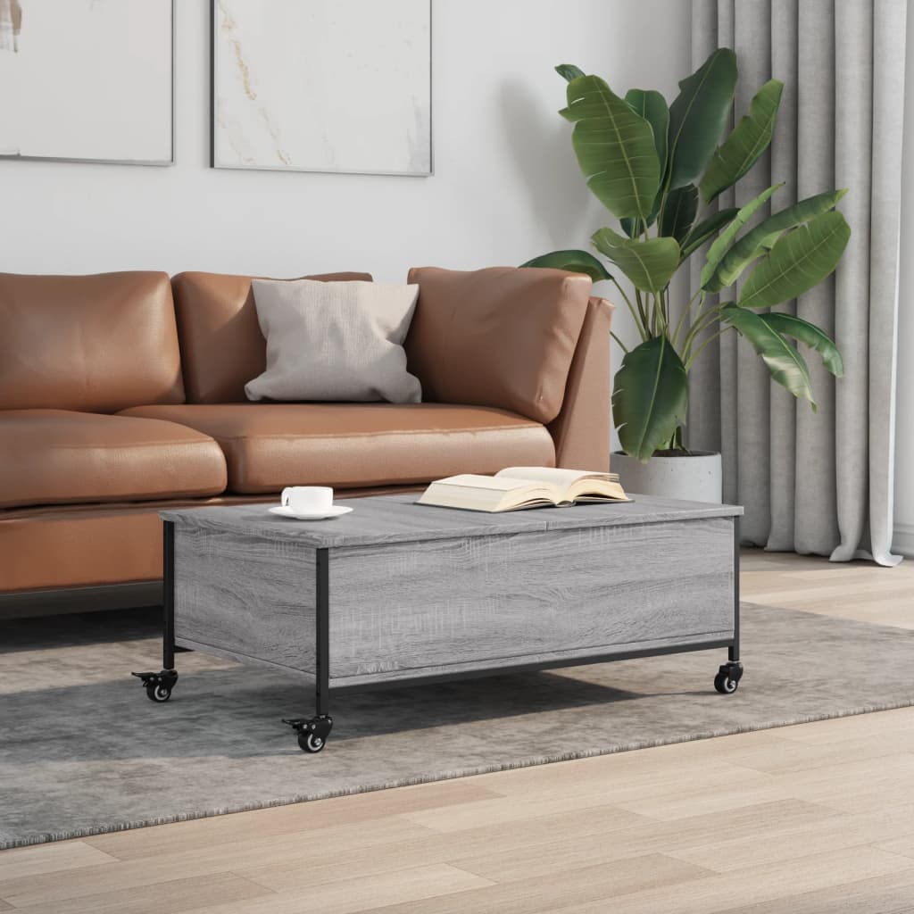 Stolić za kavu s kotačima siva boja hrasta 91x55x34 cm drveni
