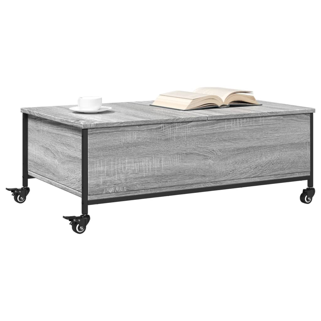 Stolić za kavu s kotačima siva boja hrasta 91x55x34 cm drveni