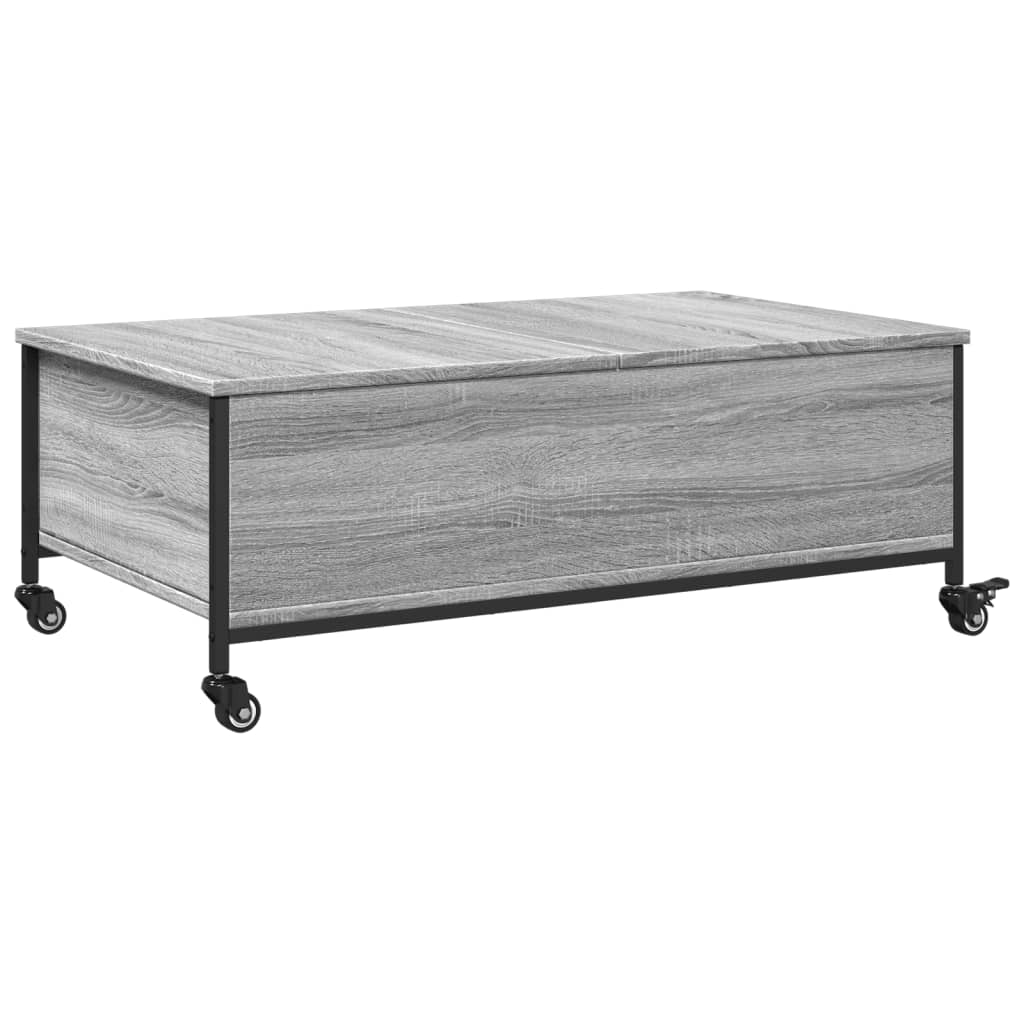 Stolić za kavu s kotačima siva boja hrasta 91x55x34 cm drveni