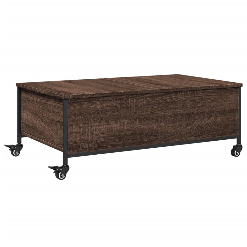 Stolić za kavu s kotačima smeđa boja hrasta 91x55x34 cm drveni