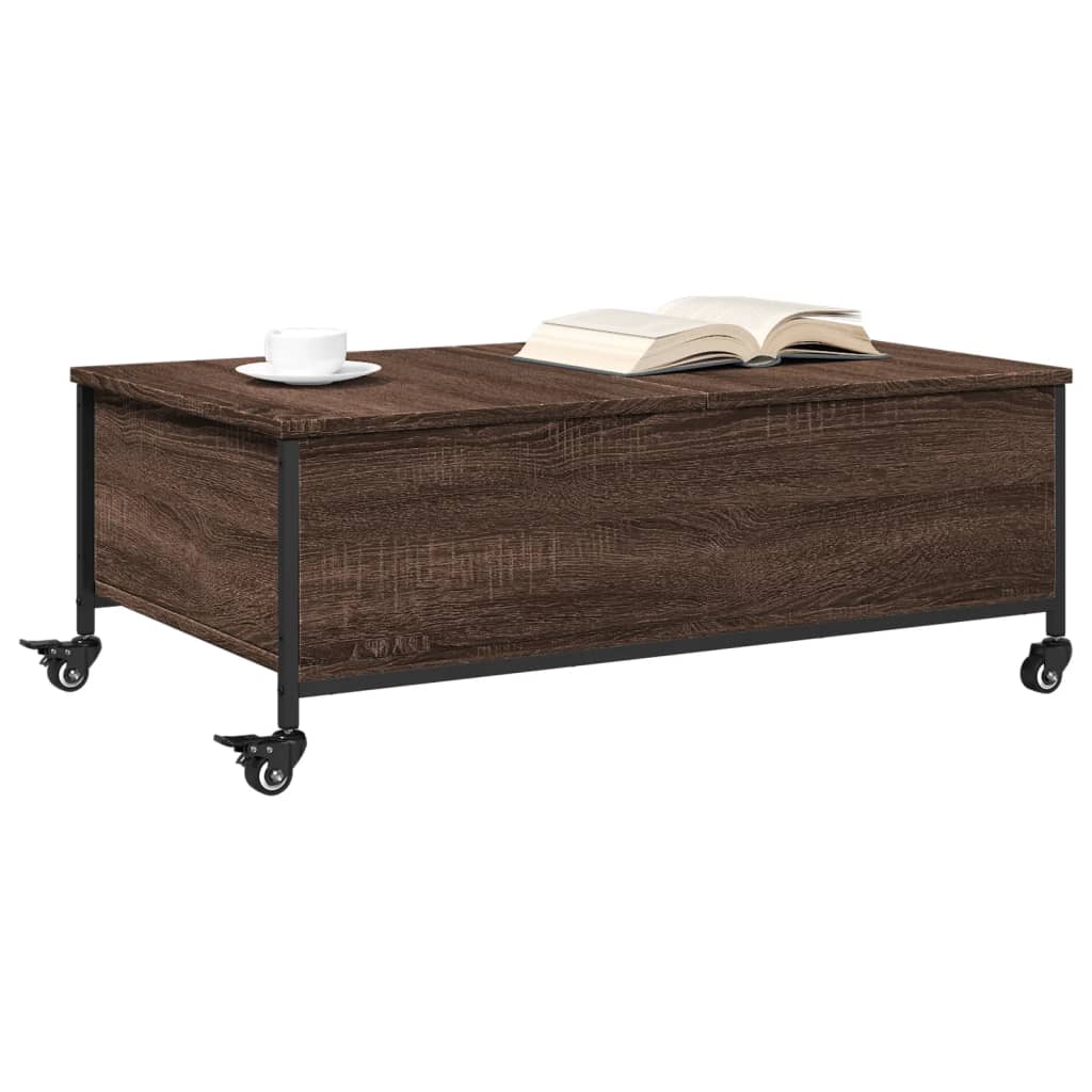 Stolić za kavu s kotačima smeđa boja hrasta 91x55x34 cm drveni
