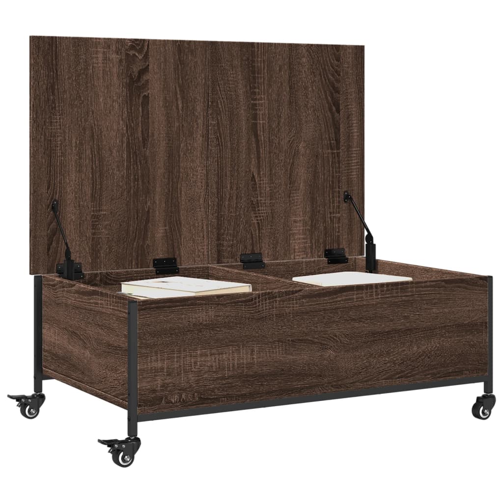 Stolić za kavu s kotačima smeđa boja hrasta 91x55x34 cm drveni