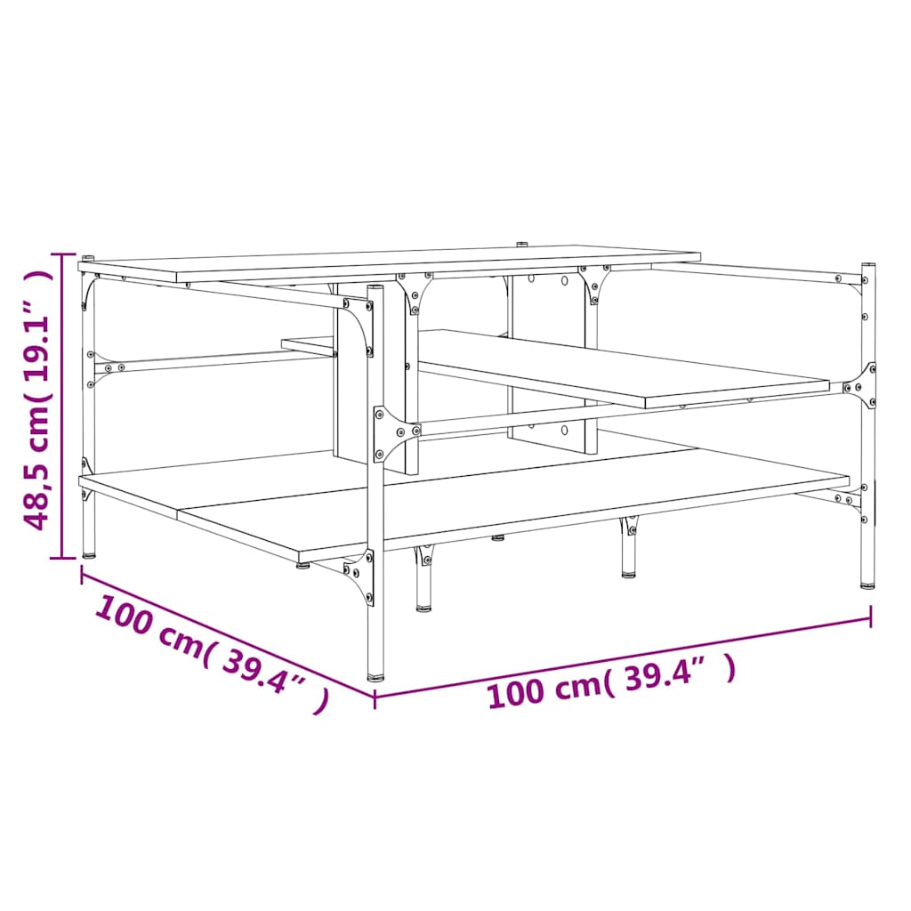 Stolić za kavu crni 100 x 100 x 48,5 cm od konstruiranog drva