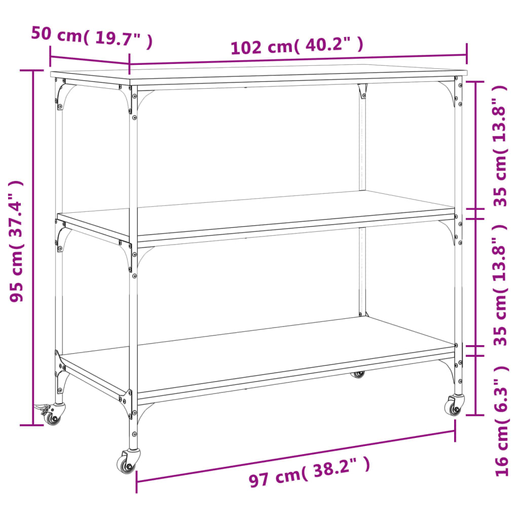 Kuhinjska kolica boja hrasta 102 x 50 x 95 cm konstruirano drvo
