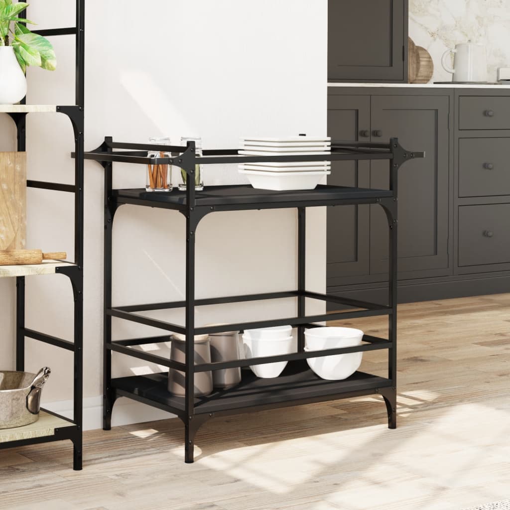 Kuhinjska kolica crna 82 x 40 x 78,5 cm od konstruiranog drva