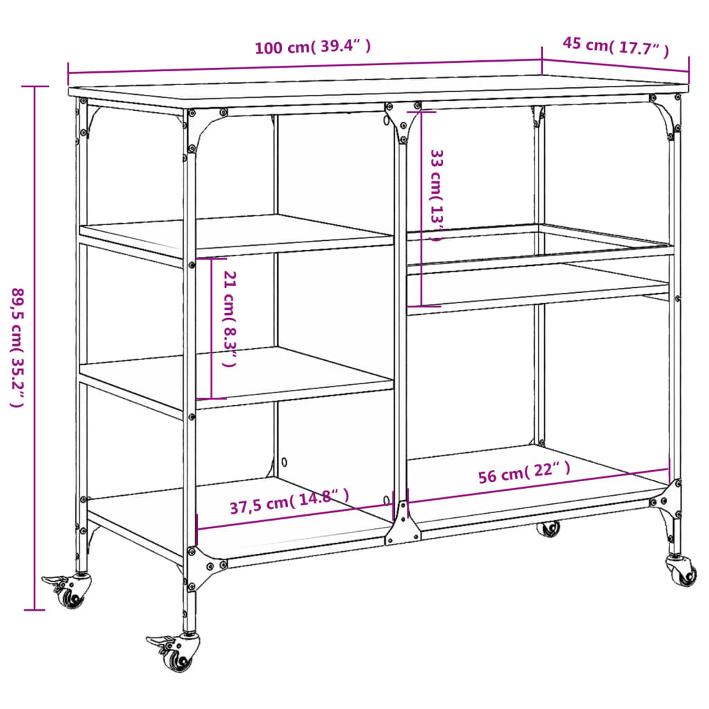 Kuhinjska kolica boja hrasta 100x45x89,5 cm konstruirano drvo