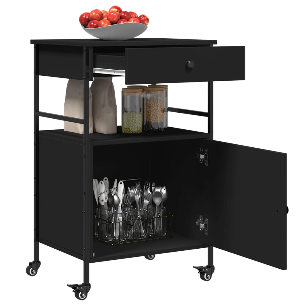 Kuhinjska kolica crna 56 x 43 x 89,5 cm od konstruiranog drva