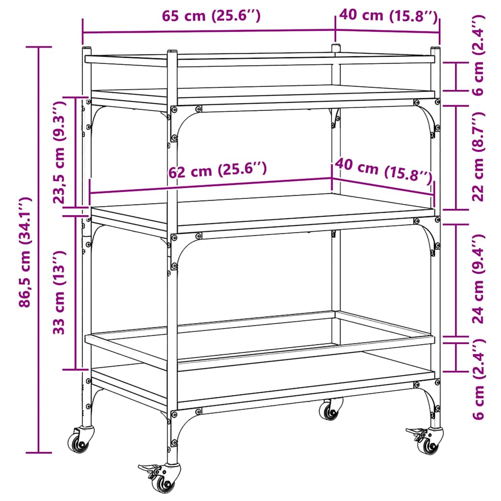 Kuhinjska kolica crna 65 x 40 x 86,5 cm od konstruiranog drva