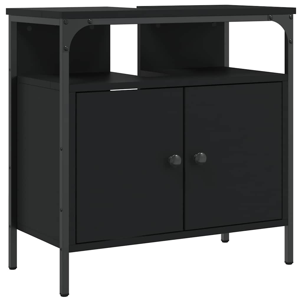 Ormarić za umivaonik crni 60 x 30 x 60 cm konstruirano drvo
