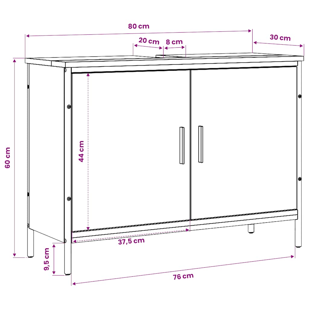 Ormarić za umivaonik crni 80 x 30 x 60 cm konstruirano drvo