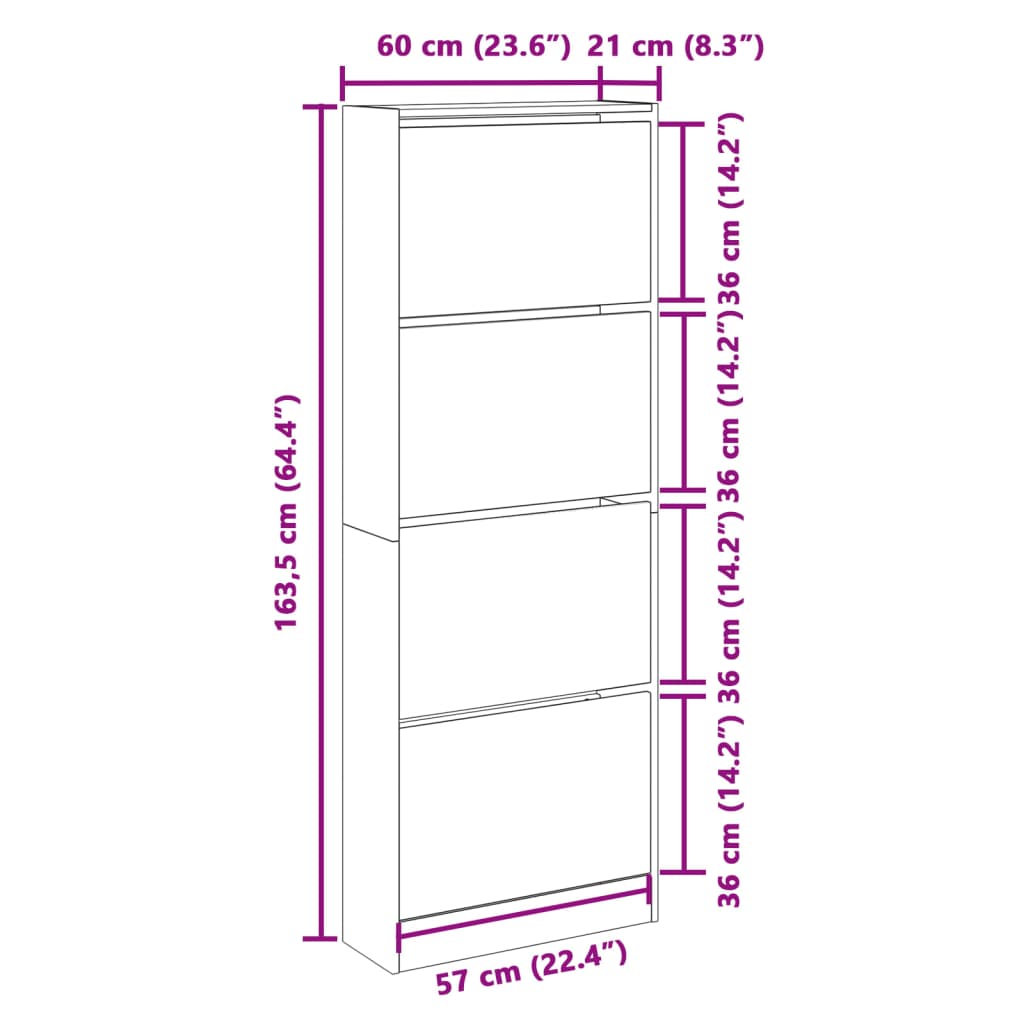 Ormarić za cipele boja hrasta 60x21x163,5 cm konstruirano drvo