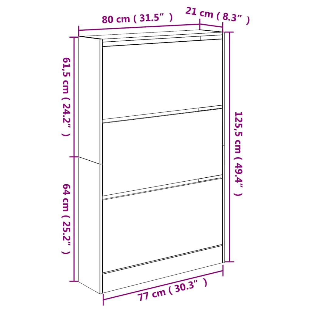 Ormarić za cipele crni 80x21x125,5 cm od konstruiranog drva