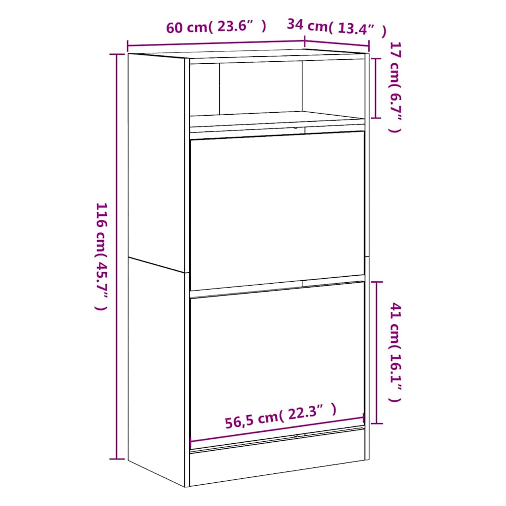 Ormarić za cipele crni 60 x 34 x 116 cm od konstruiranog drva