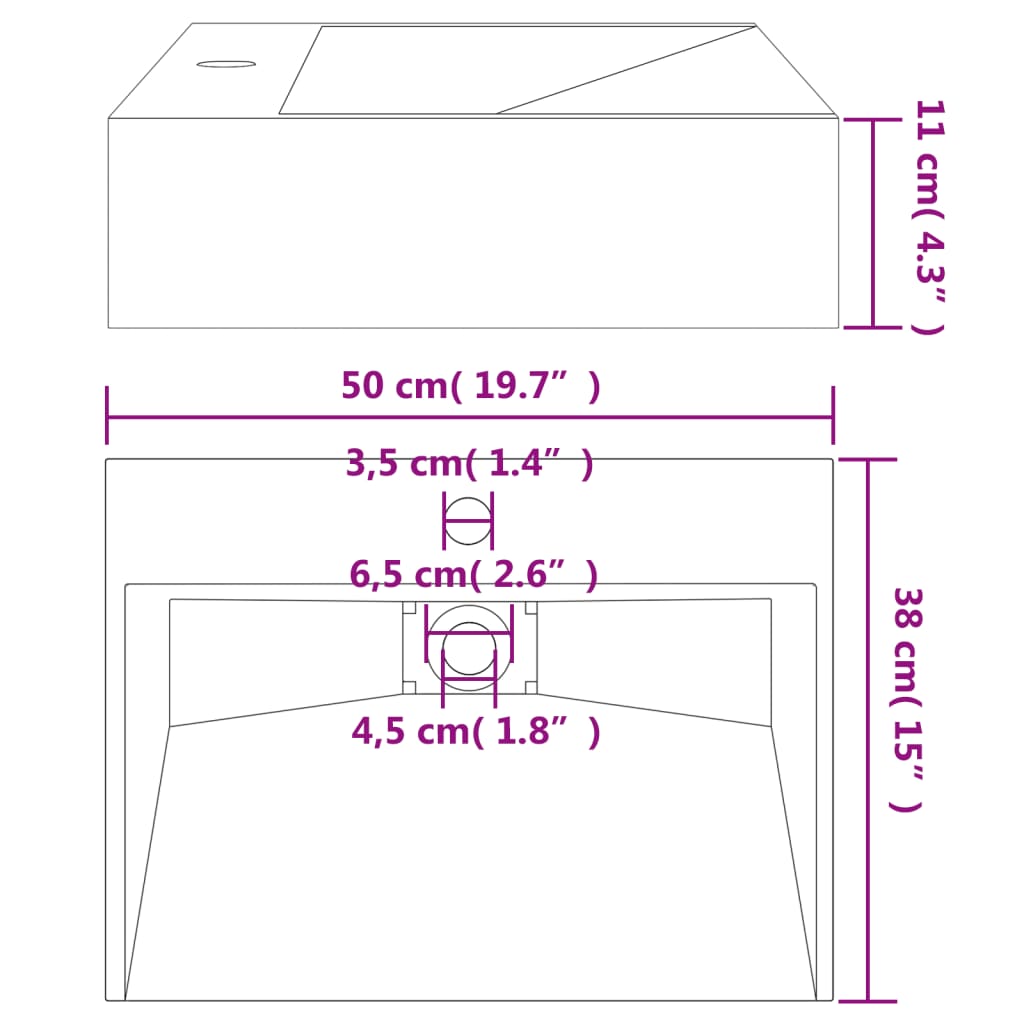 Umivaonik od lijevanih minerala/mramora 50x38x11 cm antracit