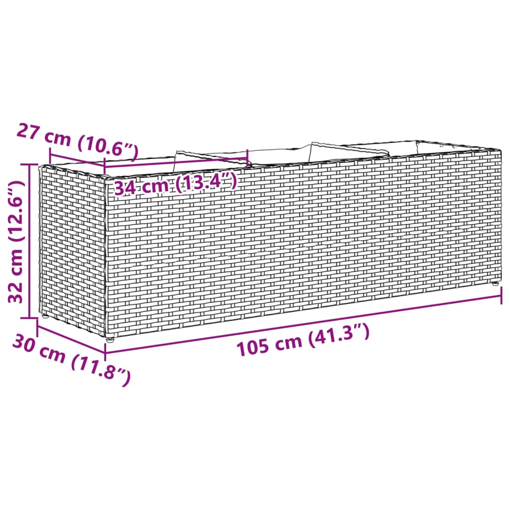Vrtna sadilica s 3 posude smeđa 105 x 30 x 32 cm od poliratana