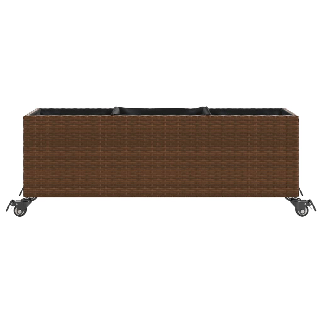 Vrtna sadilica s kotačima 3 posude smeđa 107x32x38 cm poliratan