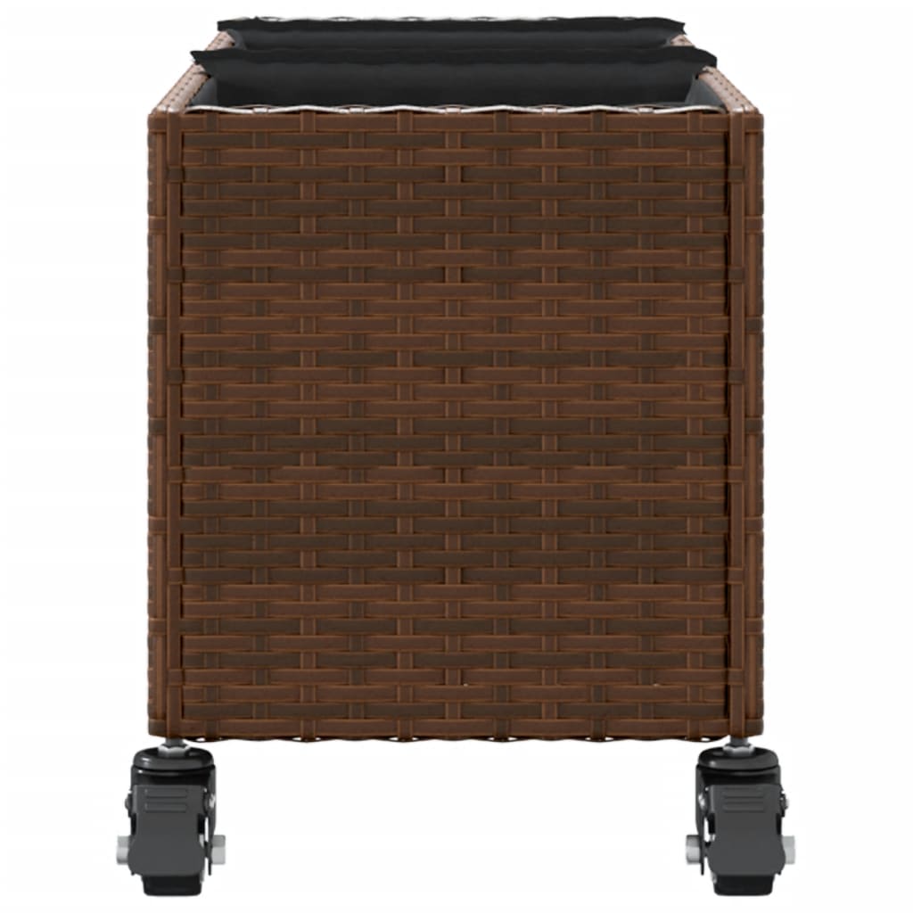 Vrtna sadilica s kotačima 3 posude smeđa 107x32x38 cm poliratan