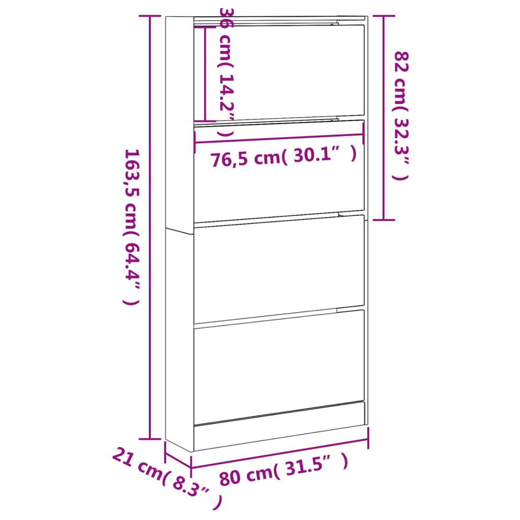 Ormarić za cipele s 4 preklopne ladice bijeli 80x21x163,5 cm