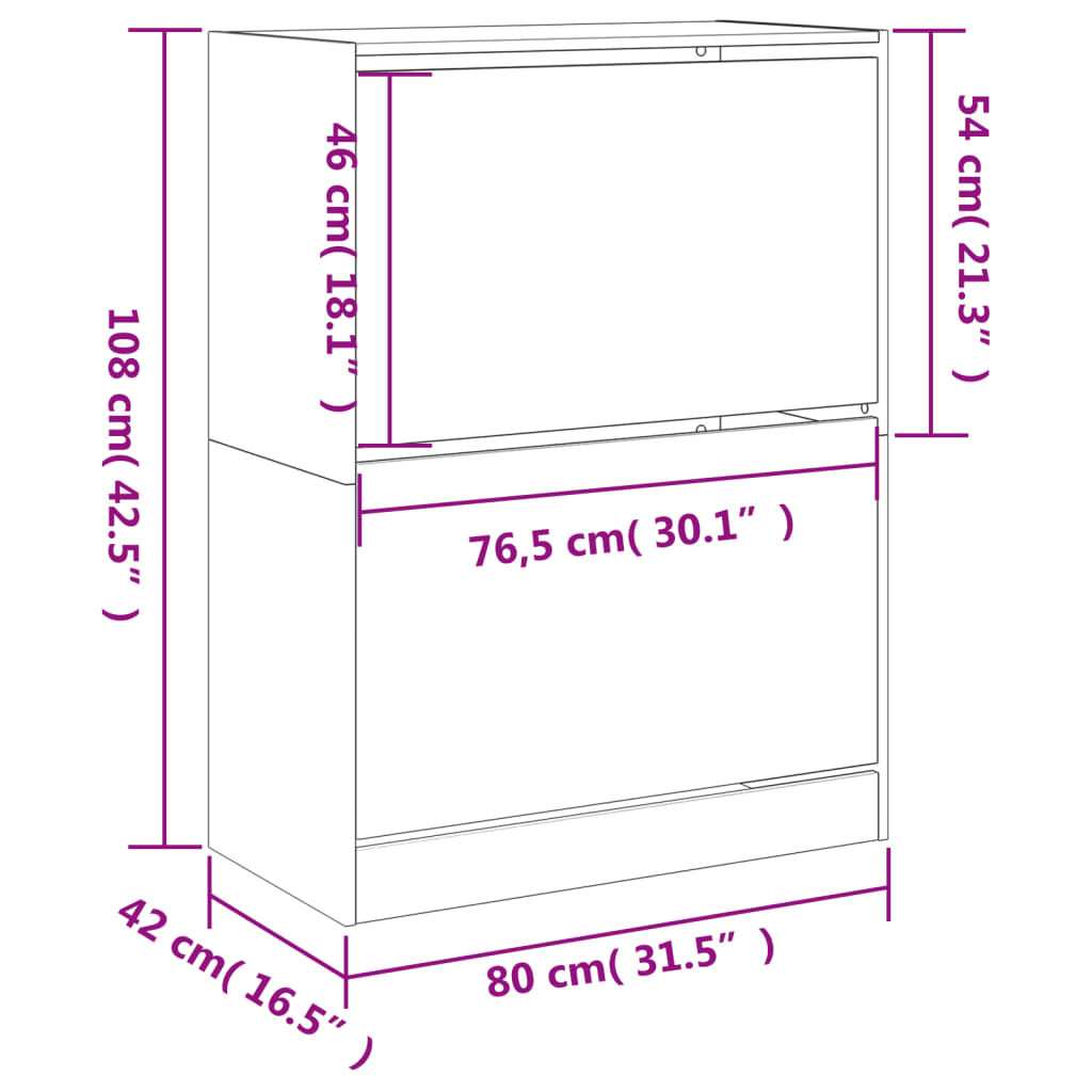 Ormarić za cipele s 2 preklopne ladice bijeli 80x42x108 cm